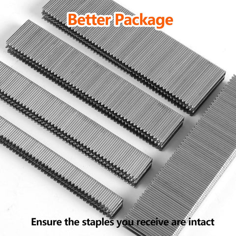 1000 Count 1/2 Inch 18 Gauge Narrow Crown Staples, Beveled Point Galvanized Heavy Duty Staples arranged in rows