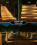 Six Pack Solar Step Lights Warm White Outdoor IP67 Waterproof Stair Lights Auto On Off For Steps, Patio, Yard, and Deck Decor