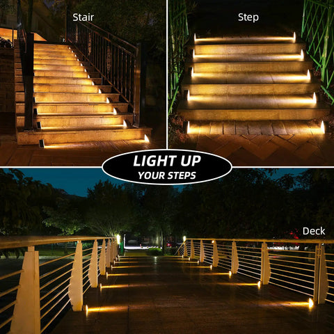 Six Pack Solar Step Lights Warm White Outdoor IP67 Waterproof Stair Lights Auto On Off For Steps, Patio, Yard, and Deck Decor