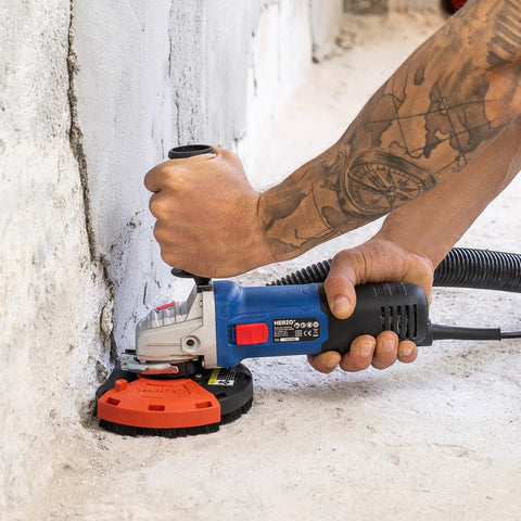 Surface Grinding Dust Shroud For Angle Grinder Universal 4.5/5 Inch With 5 Inch Diamond Cup Wheel in use on concrete wall