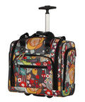 Underseat Carry On Rolling Bag For Women, 15 Inch Lightweight Weekender Luggage with floral pattern and telescoping handle
