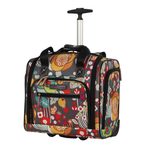 Underseat Carry On Rolling Bag For Women, 15 Inch Lightweight Weekender Luggage with floral pattern and telescoping handle