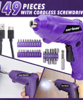 149 Piece Tool Set With Purple Cordless Screwdriver For Home DIY Projects In A Sturdy Household Tool Box Hand Tool Kit