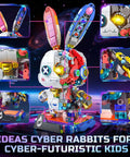 Cyberpunk Bunny Building Set With 1377 Pieces Lighting LED Eyes Exposed Gears And Lit Parts Create A Futuristic Robo Rabbit Model Kit For Kids Aged 8 To 12 With Multi Joint Flexible Head Ears Hands And Feet, front view