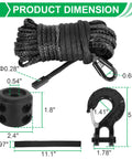 Dimensions of Rugged And Ready Synthetic Winch Rope Kit With Protective Sleeve One Quarter Inch By Fifty Foot Rope Heavy Duty Winch Hook