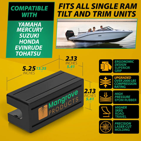 Transom Saver Wedge For Outboard Motors With Single Ram Hydraulic Tilt Go-To Pontoon Boat Trailer Accessory That Keeps Yamaha Mercury Suzuki Honda Evinrude Tohatsu Outboards Safe On The Road