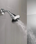 2 Spray H2Okinetic Shower Head In Chrome Delivers 3x Coverage With PowerDrench Spray For Dope Spa Showers, mounted on tiled wall