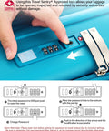 Close-up of setting the lock on the Caribbean Blue Expandable 20 Inch Carry On Luggage With Top Opening Design, showing instructions.