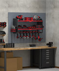 Power Tool Organizer With Charging Station Wall Mount For Garage, Cordless Drill And Battery Holder, Heavy Duty Tool Shelf Rack In Red
