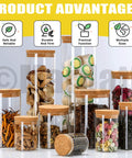Nine Piece Cork Plugs Set In Three Tapered Sizes 28, 34, 48 Natural Soft Wood Bottle Stoppers with filled glass jars