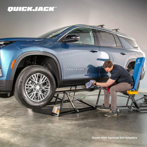 6000TLX Portable Car Lift Bundle With Pinch Weld Blocks And Wall Hangers ALI Certified 110V Power Unit in use with SUV
