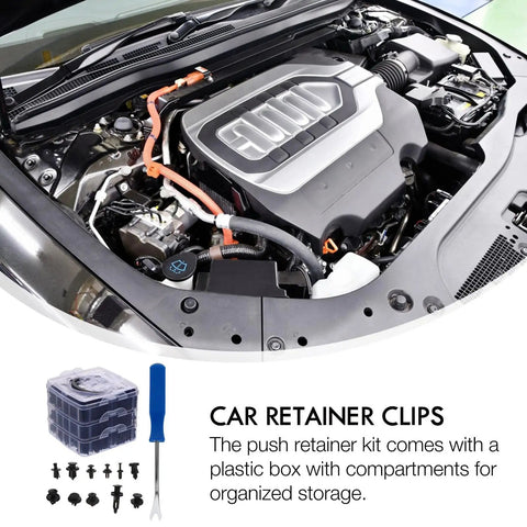 Auto Expansion Clip Kit For Bumper And Body Fasteners Replacement Durable Plastic Retainer Set Easy Install For Cars And Trucks No More Lost Clips Perfect For Quick Car Bumper Repairs, plastic box and tool