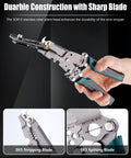 18 In 1 Foldable Wire Stripper Kit With Crimping Pliers Cutter Twister and splitting tool in use, close-up of blades