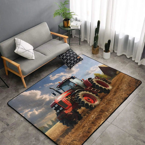 Fantasy Farm Tractor Non Slip Doormat 60x39 Inches Low Profile Area Rug with tractor design in living room setting