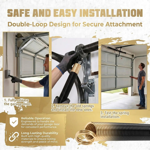 Installation of Two Pack 80 Lb Heavy Duty Double Loop Garage Door Extension Springs For 8x7 And 9x7 Doors Gold Finish Easy Install