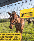 Electric Fence Warning Signs Set Of 10, 9.6 By 5 Inches, Durable Plastic For Farm And Home, Easy Mount With 5 Holes, Weatherproof Signage That Sticks Firmly To Keep Livestock And Property Safe on fence with horse
