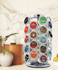 36 Pod Coffee Pod Storage Carousel With 360 Degree Rotation Space Saving Chrome Finish Organizer For K Cup Pods on counter