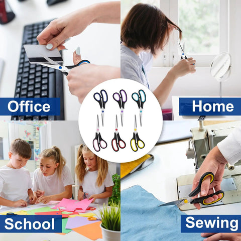 All Purpose 8 Inch Scissors 6 Pack With Comfort Grip For Office Desk Tasks Crafting Sewing Fabric And School Supplies