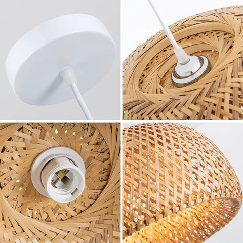 Handwoven Natural Rattan Pendant Light For Kitchen Island And Living Spaces, 17.7 Inch Bamboo Lamp Chandelier, Eco Friendly Non Toxic Ceiling Fixture, Durable Woven Pendant With Dope Rustic Modern Vibe