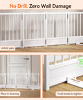 Built Tough No Drill Small Dog Gate 48 Inch Foldable Puppy Barrier For Home Doorways White Metal installed in doorway.