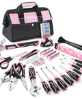 Pink 277 Piece Home Repair Kit With Wide Mouth 13 Inch Tool Bag Hammer Screwdrivers Pliers Wrenches And Essential Diy Household Tools