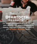 Beartooth Products branding with sewing process, Montana Made emphasis, highlighting craftsmanship at Bozeman, Montana facility.