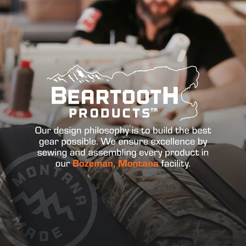 Beartooth Products branding with sewing process, Montana Made emphasis, highlighting craftsmanship at Bozeman, Montana facility.