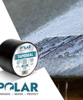 Black Rubberized Waterproof Tape For Leaks And Cracks On Roofs, PVC Pipes, Drains And Gutters, close-up view in use