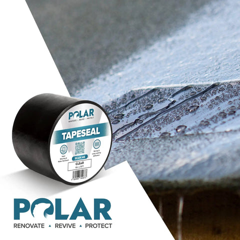 Black Rubberized Waterproof Tape For Leaks And Cracks On Roofs, PVC Pipes, Drains And Gutters, close-up view in use