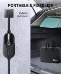 Tesla Friendly Level 1 and Level 2 Electric Vehicle Charger With J1772 32A 8A, wall mount and portable carrier in car trunk