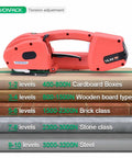 Hustle Free Electric Strapping Machine With Bright Digital Display And Massive 4000 Mah Battery Handles Half To Five Eighths In Poly Straps No Sweat Compact Cordless Bundler For Wood Metal Crate Packing on various materials.
