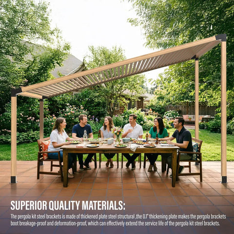 Heavy-Duty 15-Degree 3-Way Pergola Right Angle Bracket With Raised Post Base For 4x4 Wood Beams - Tough-As-Nails Weatherproof Garden Gazebo Corner Support Kit, Set Of 8