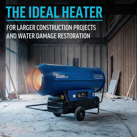 Heavy Duty Mobile Indirect Diesel Air Heater Dropping Serious Heat For Job Sites And Contractor Crews With Straight Up Reliable Commercial Fuel Warming Setup For Quick Site Thawing in a construction area.