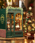 Owl Bookstore Book Nook Kit For Beginners And Teens, miniature house with Christmas tree, DIY wooden puzzle, shelf decor
