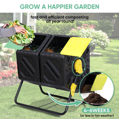 Rotating Compost Tumbler Bin With Dual Chamber And Sliding Doors All Season Heavy Duty Outdoor Garden Yard Compost Bin