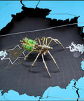 Metal DIY 3D Insect Puzzle Kit In Brass For Adults, Gatling Spider model with intricate gears over a black textured surface