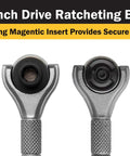Compact 1/4-Inch Drive 4-Inch Swivel Head Micro Ratcheting Bit Driver With 90-Tooth Reversible Mechanism For Tight Spots, top view
