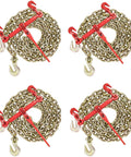 Heavy Duty Chain And Binder Set Three Eighths To One Half Inch G80 Transport Chain Ten Feet Four Pack With Ratchet Load Binders Nine Thousand Two Hundred Lbs WLL