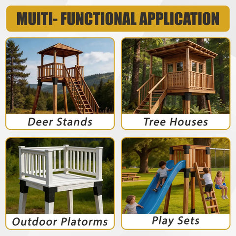 Four Piece Trail Tough Heavy Duty Steel Deer Stand Brackets For 4x4 Posts Rock Solid Hunting Setup Reinforced Bearing Supports Heavy Load Capacity Camp Accessories image showing deer stands, tree houses, outdoor platforms, and play sets.