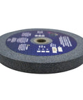 Built Tough 5 Inch Bench Grinder Wheel Loaded With Badass 60 Grit Aluminum Oxide Edge in side view for fast metal polishing.