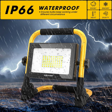 60W LED Work Light Portable 5200LM 5000K, 600W Equivalent Beaming Outdoor Job Site Light With Stand, IP66 Waterproof