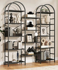 Arched Triple Column 63 Inch Wide 5 Tier Bookshelf With Open Shelves Dope Industrial Style Large Display Shelf And Sturdy X Back Storage