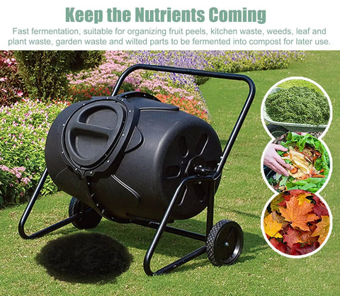 No Fuss Rollable 170L Compost Tumbler For Easy Garden Waste And Kitchen Scraps Large Outdoor Bin With Wheels Aerated Rotating Drum