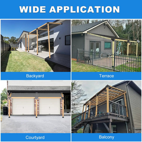 No-Fuss 15 Degree Lean Pergola Kit 4x4 Post Brackets, 4-Way Slanted Roof Brackets, Angled Post Base For Outdoor Wood Beams, DIY Gazebo Carport Sunroom Cabin Hardware Kit