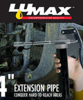 Compact Pistol Grip Grease Gun With 3 Oz Cartridge Black Built For One Hand Operation Lightweight Easy To Use For Hard To Reach Jobs Two Way Loading Cartridge Or Bulk Heavy Duty Cast Alloy Head in use with 4-inch extension pipe in workshop setting.