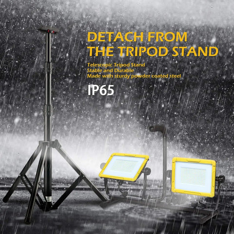 Heavy Duty 20,000 Lumen Twin Head LED Work Light With Metal Telescopic Tripod Stand and Dual Bright LEDs in rain