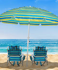 Two pack lightweight portable camping beach chairs for adults with five position lay flat option under umbrella on beach