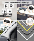 Cable Management Kit For TV And Computer Setup With 4 Cable Sleeves 57 Self Adhesive Clips 12 Hanging Strips 12 Organizer Straps And 100 Fastening Ties For A Clean Under Desk Cable System Black And White displayed with self-adhesive clips managing cables