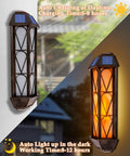 74 LED Flickering Flame Solar Wall Lights Outdoor Sconces Auto On Off Waterproof Lanterns Two Pack side view
