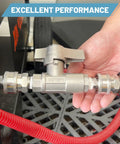Beefy 3/8 Inch Quick Connect Ball Valve Kit for pressure washer hose in use, stainless steel shut off valve up to 5000 PSI